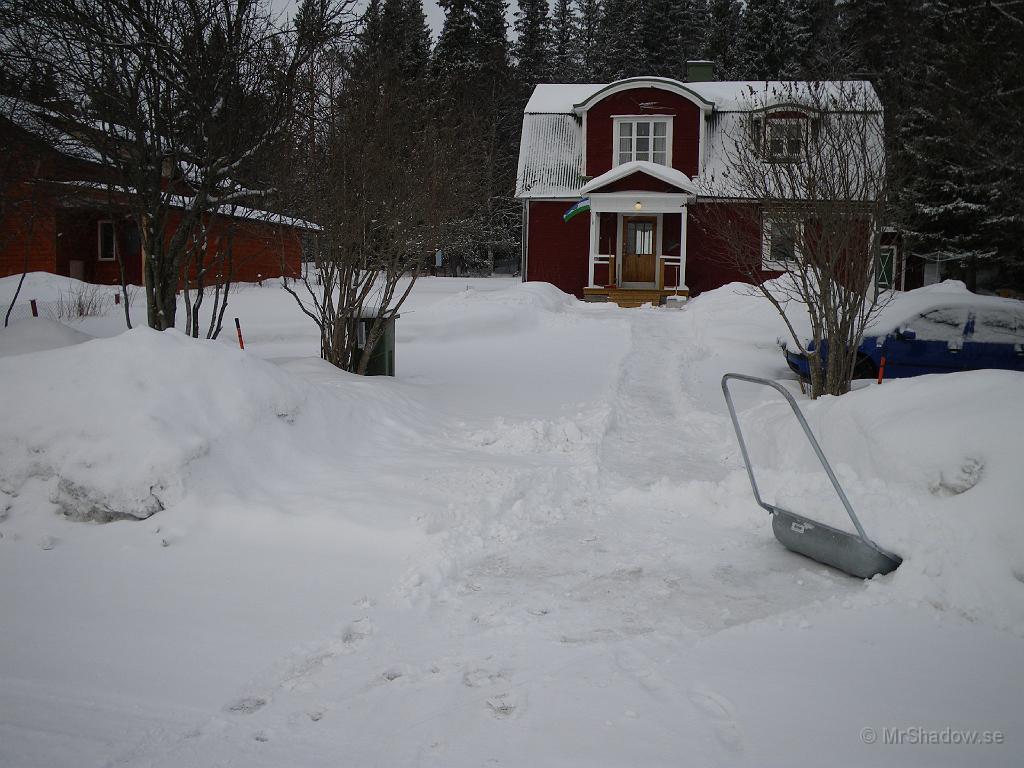 IMGP0304.JPG - 2009-01-25  Så var det dags att skotta snö igen, inte så mycket som drivit, men istället hade plogbilen gjort en tuung plogvall