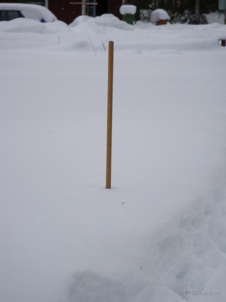 IMGP0514.JPG - Det är 10 cm mellan märkena på käppen. Översta märket är på 120 cm och här visar då snödjupet på lite mer än 80 cm