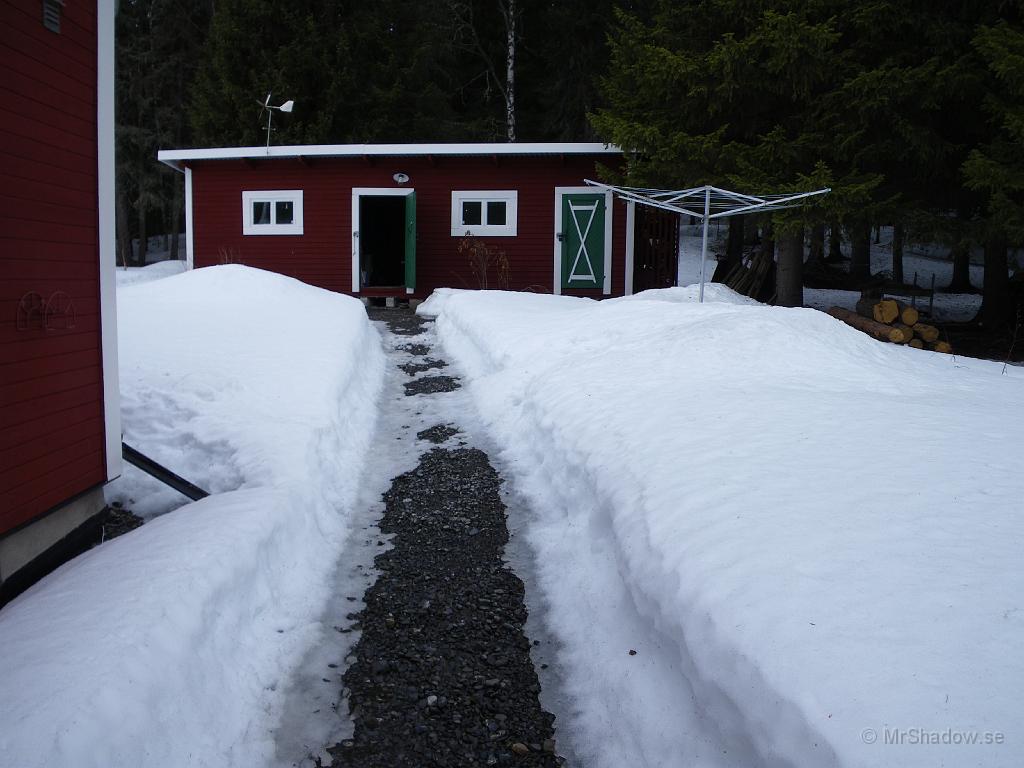 IMGP0634.JPG - Snödjupet minskar snabbt nu. Det är nog inte många timmar bort, så är gången mot uthuset en lervälling ;-)