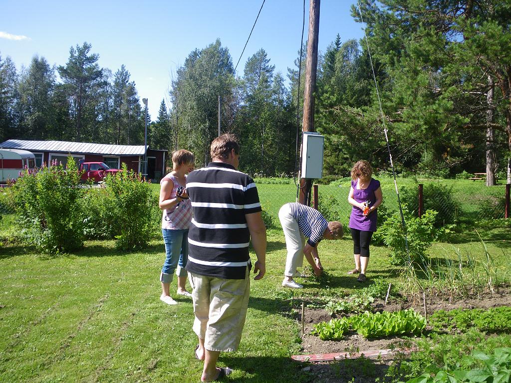 IMGP1551.JPG - 2009-08-01  Idag var alla hemmavarande på plats i Slåtte för lite kalas. Bodyguard hade ju namnsdag och slåttsägar'n har fyllt år. Intresset för trädgårdslandet är stort.