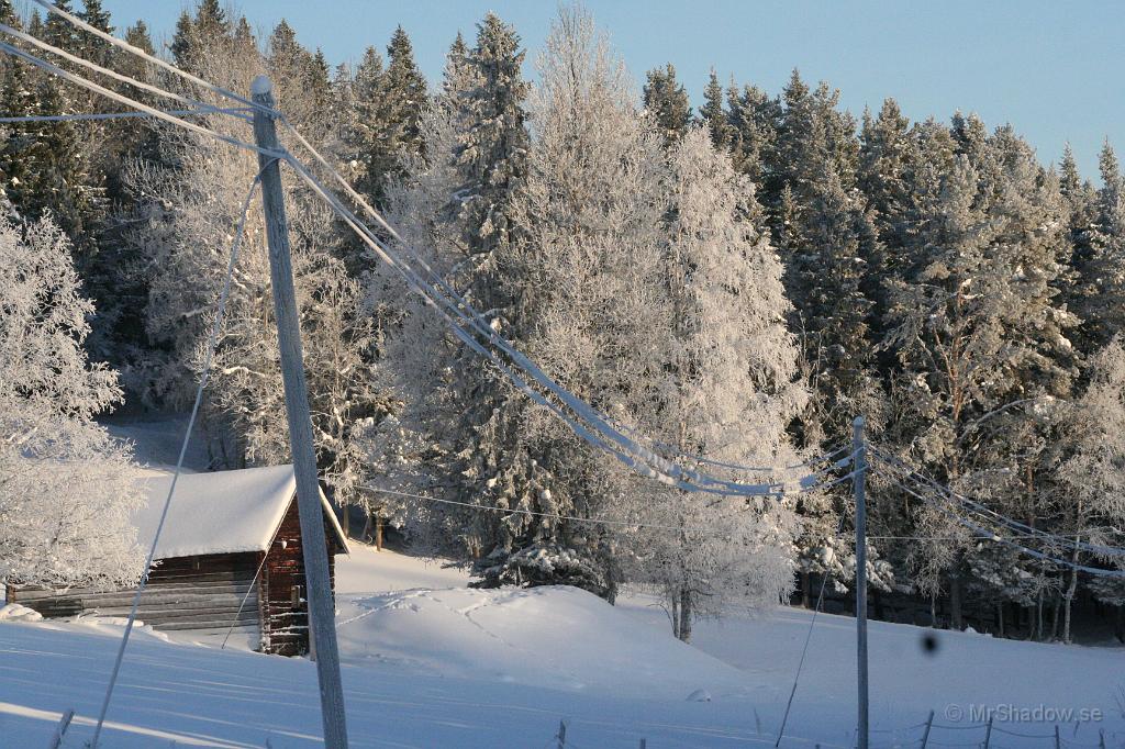 IMG_6222.JPG - Det har varit lite vind, då snö hängt kvar i telefonledningarna i kanske tre veckor..