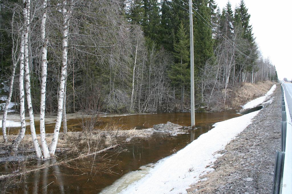 IMG_7315.JPG - Nere vid landsvägen har det bildats en liten sjö och det märks att vattenflödet är betydligt högre än en vecka tidigare.