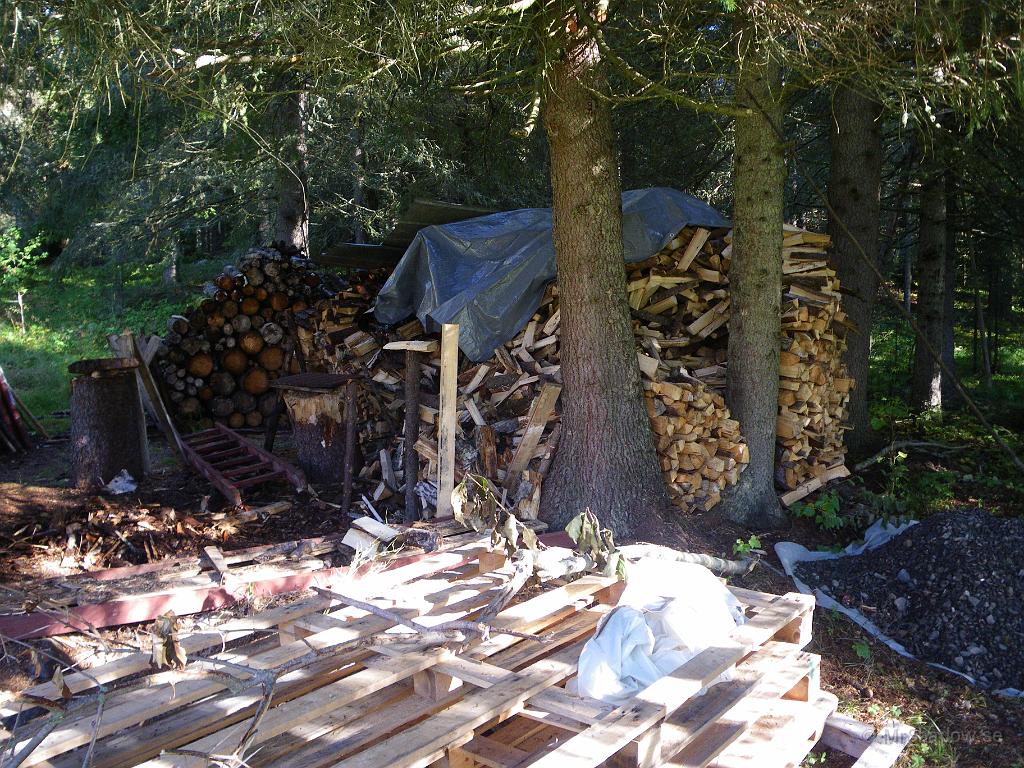 IMGP4287.JPG - Vedhögen är fortfarande stor. men den börjar krympa lite i ena kanten..