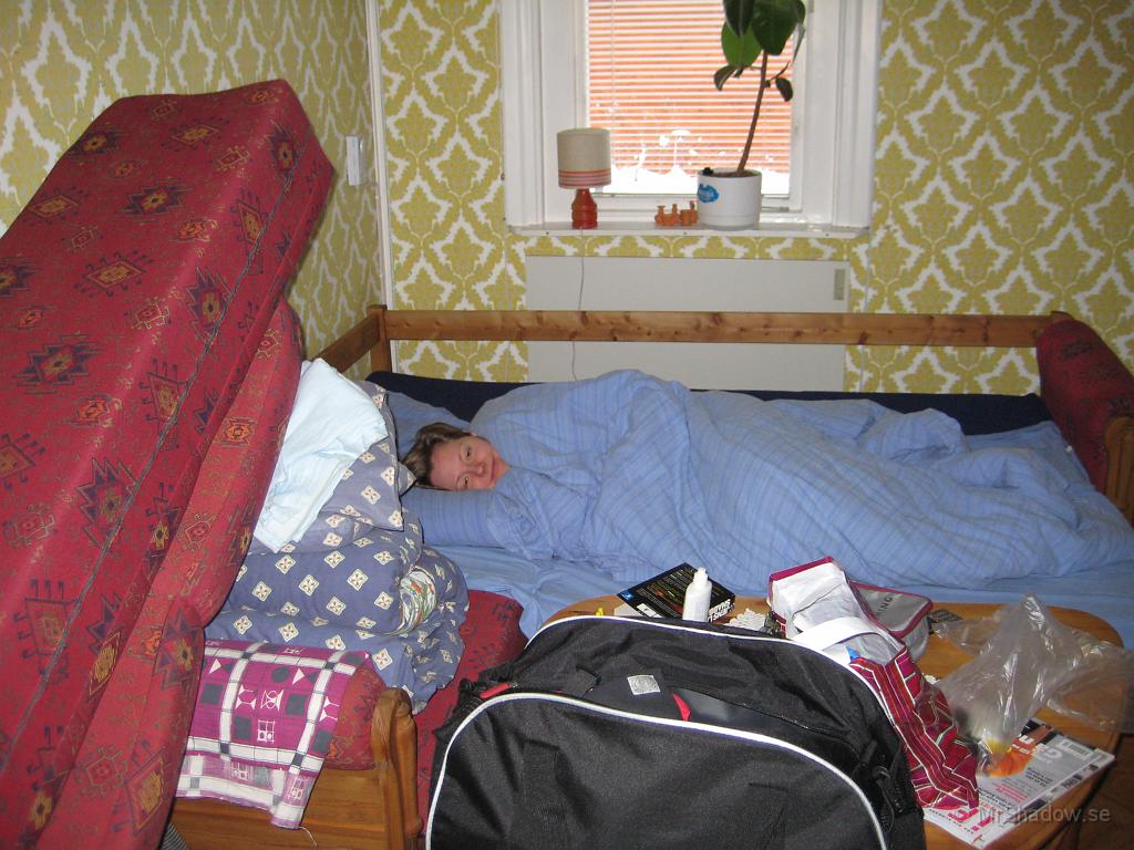 IX70_0541.JPG - T tyckte det var lite kyligt i slåttet och kråp ner under varma täcket igen.Å ändå var det ju drygt 15 grader ju..
