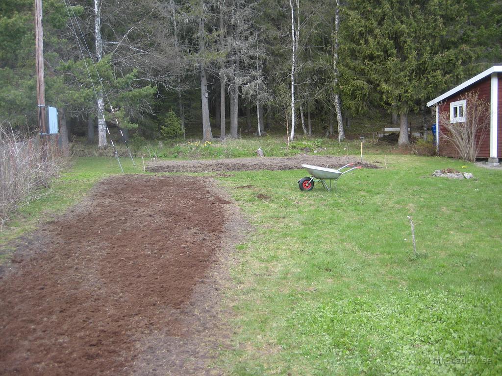 IX70_1055.JPG - 2008-05-24  När alla gäster åkt, fortsatte bearbetandet av kommande gräsmatta och trädgårdsland. Lite ny näringsrik jord spreds ut på kommande gräsmatta...