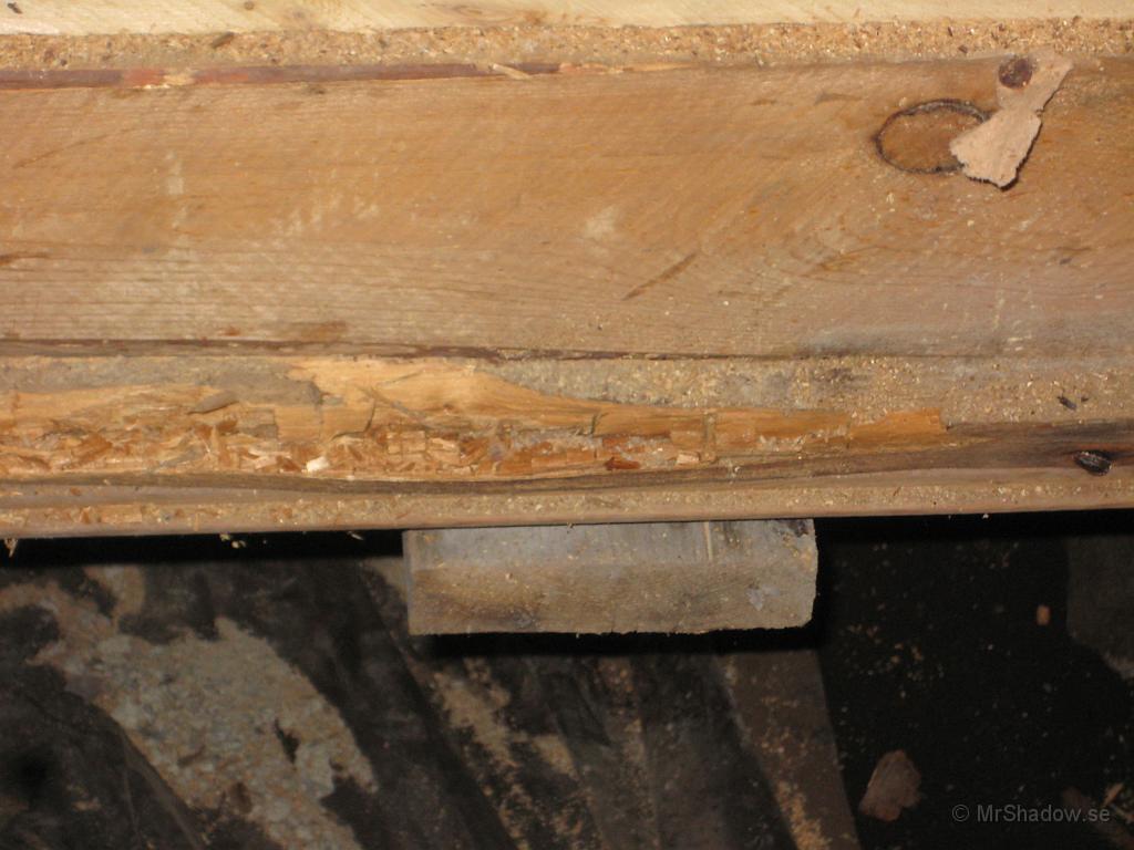 IX70_1891.JPG - Den listen 25x25 mm höll tidigare upp trossbotten. Börjat att lösas upp och har nog en gång i forntiden varit utsatt för fukt. Nu är den kruttorr men har ingen hållfasthet..
